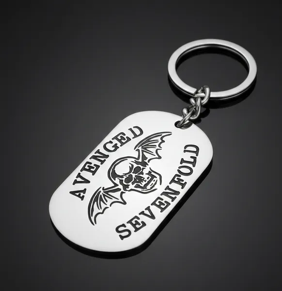 Стоманен ключодържател Avenged Sevenfold Deathbat с гравиран череп с крила