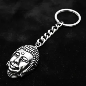 Стоманен ключодържател с детайлна 3D глава на Буда