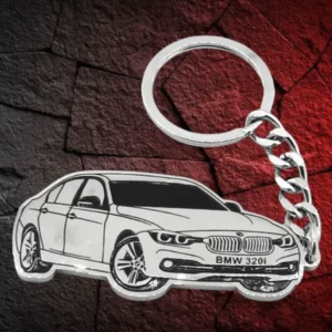 Сребрист метален ключодържател със силует на BMW 320i от медицинска стомана