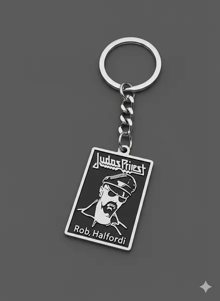 Метален ключодържател Judas Priest с портрет на Роб Халфорд от стомана 316L