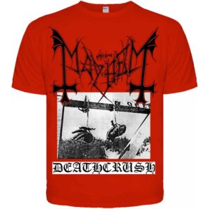 Червена метъл тениска Mayhem Deathcrush с черна щампа
