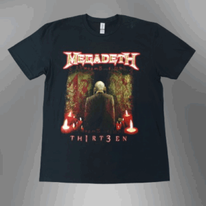 Черна метъл тениска Megadeth с щампа от албума Thirteen и свещи