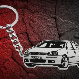 Сребрист метален ключодържател със силует на Volkswagen Golf 5 от стомана