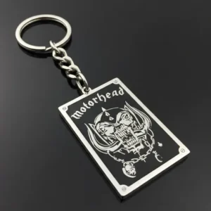 Правоъгълен метален ключодържател Motorhead със Snaggletooth логото от медицинска стомана