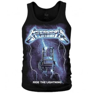 Черен мъжки потник от памук Metallica Ride the Lightning с щампа на електрически стол и светкавици