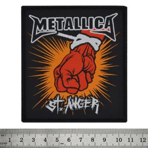 Везана нашивка на Metallica с юмрука от St. Anger върху черен фон.