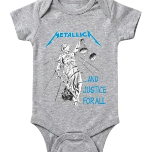 Сиво бебешко памучно боди с къс ръкав и принт на Metallica ...And Justice for All.