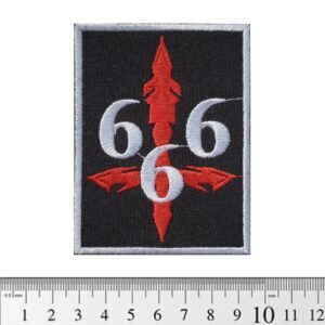 Бродирана нашивка 666 с червено и бяло на черен фон