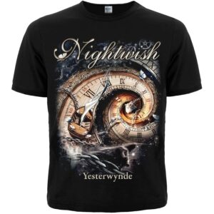 Черна метъл тениска на Nightwish с часовников механизъм и спирала от албума Yesterwynde