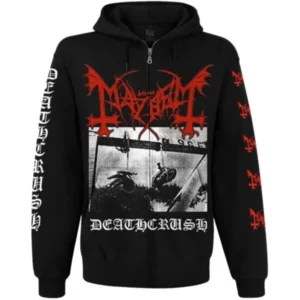 Плътен памучен суичър с качулка и цип Mayhem Deathcrush отпред