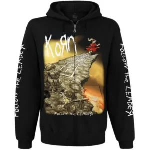Плътен памучен суичър Korn Follow The Leader с цип и качулка отпред