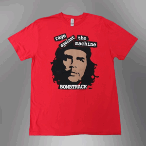 Червена рок тениска Rage Against the Machine с щампа на Че Гевара и надпис Bombtrack