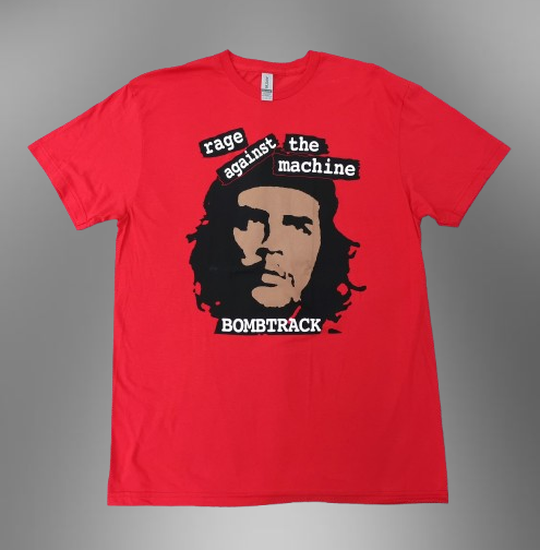 Червена рок тениска Rage Against the Machine с щампа на Че Гевара и надпис Bombtrack