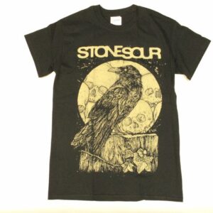 Мъжка черна рок тениска Stone Sour с дизайн на гарван, черепи и луна