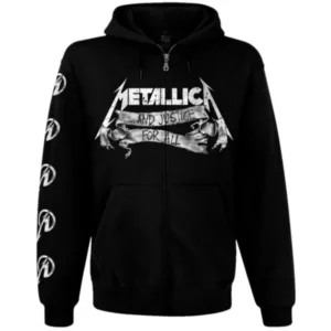 Лицев изглед на суичър с цип и качулка Metallica с лого