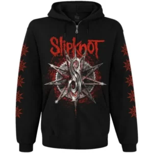 Лицев изглед на суичър с цип и качулка Slipknot с логото