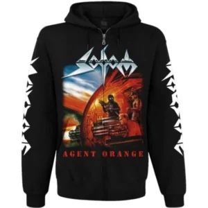 Лицев изглед на суичър с цип и качулка Sodom Agent Orange с обложка