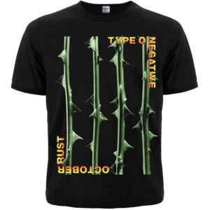 Черна метъл тениска Type O Negative - October Rust със зелени бодли и оранжев текст
