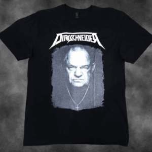 Черна метъл тениска с портрет на Udo Dirkschneider и бяло лого