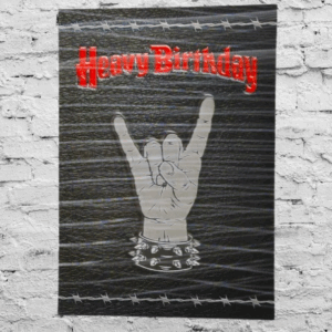 3D картичка за рожден ден с надпис "Heavy Birthday" и рок знака