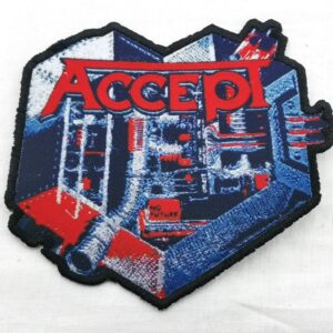 Текстилна нашивка Accept с червено лого и сини детайли