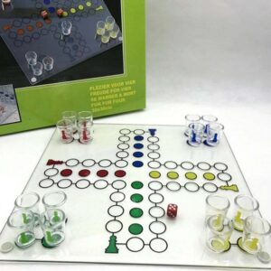 Алкохолна игра Не се сърди човече (Ludo) със стъклено табло и 16 чаши за шотове