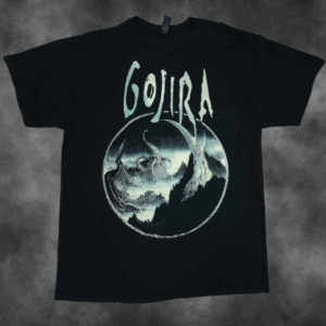 Черна памучна тениска Gojira с кръгла щампа Sea Creatures в синкаво-бели тонове