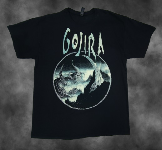Черна памучна тениска Gojira с кръгла щампа Sea Creatures в синкаво-бели тонове