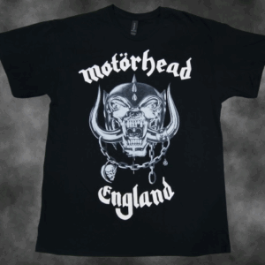 Черна метъл тениска Motörhead с бяло лого Snaggletooth и надпис England