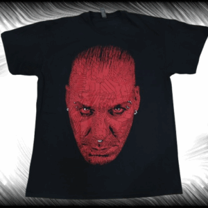 Черна метъл тениска Till Lindemann Red Portrait с червен геометричен портрет на певеца