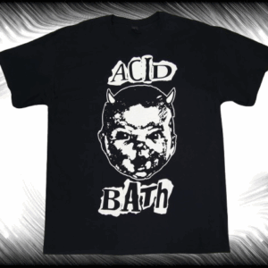 Черна метъл тениска Acid Bath When the Kite String Pops с бяла щампа на бебе с рога