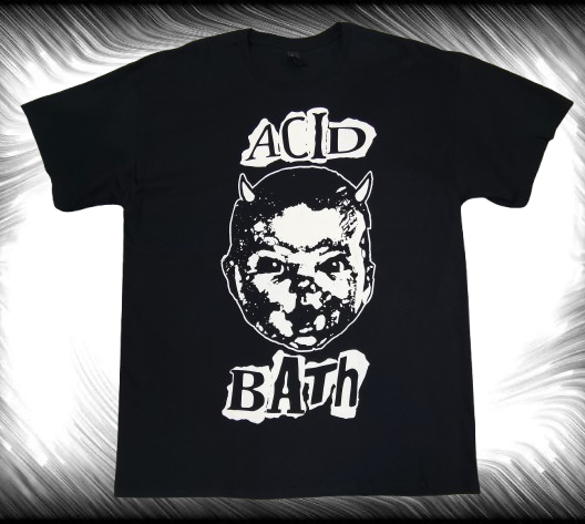 Черна метъл тениска Acid Bath When the Kite String Pops с бяла щампа на бебе с рога