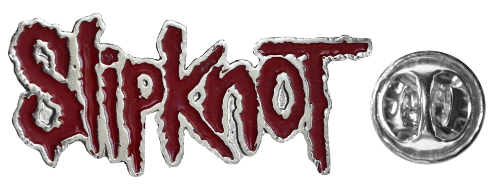 Метална брошка за дрехи Slipknot с червено емайлирано лого и закопчалка