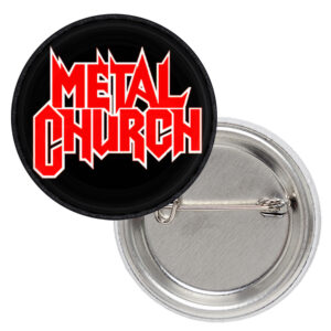 Метална значка на Metal Church с червено лого 25 мм за якета и дрехи