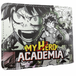 Манга портфейл My Hero Academia с черно-бяла щампа на Изуку Мидория и цветно лого