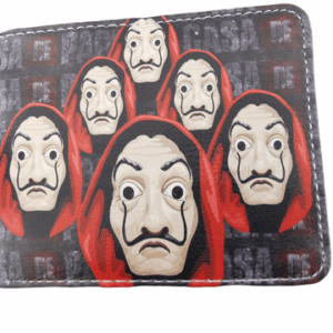 Черен портфейл La Casa de Papel от еко кожа с щампа на маските на Салвадор Дали