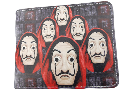 Черен портфейл La Casa de Papel от еко кожа с щампа на маските на Салвадор Дали