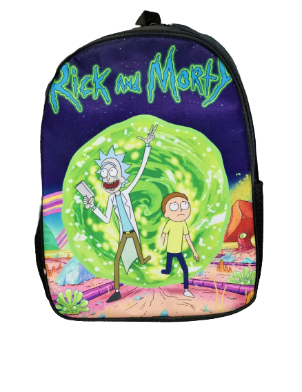 Черна раница Rick and Morty с принт на Рик и Морти на предния панел