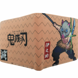 Аниме портфейл Demon Slayer от бежова еко кожа с изображение на Иносуке Хашибира с маска на глиган