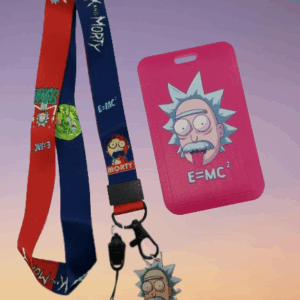 Аксесоар за врат с бадж Rick and Morty с PVC фигурка на Рик и розов холдер