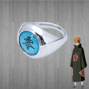 Метален аниме пръстен Naruto с канджи символа на Nagato Pain върху син фон