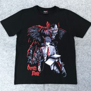 Черна манга тениска Death Note с щампа на Лайт и Рюк отпред