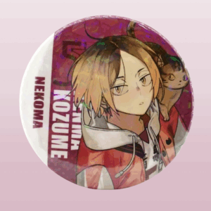 Кръгла аниме значка Кенма Козуме от Haikyuu с холограмен ефект и надпис Nekoma