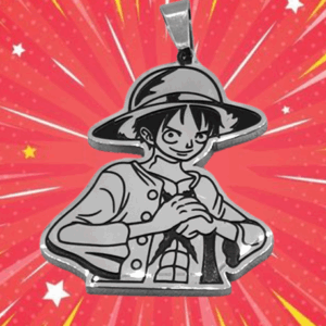 Аниме медальон на Луфи от One Piece стоманен с гравиран силует и сламена шапка