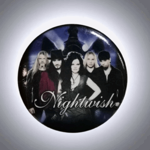 Кръгла метална значка на Nightwish с Анет Олзон и останалите членове на групата