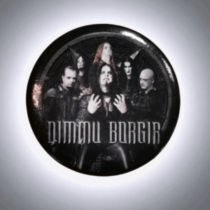 Кръгла метална значка на Dimmu Borgir с групова снимка на бандата