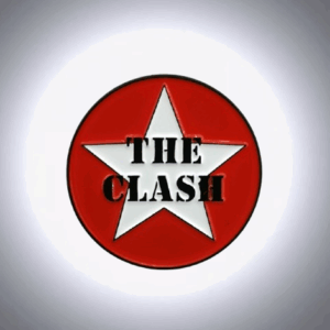 Кръгла метална брошка за дрехи The Clash с бяла звезда на червен фон