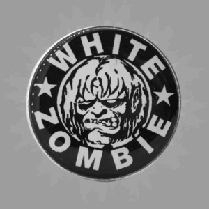 Кръгло пинче метална значка White Zombie с лика на Rob Zombie и звезди