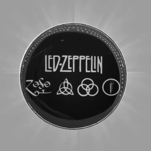 Кръгло черно пинче метална значка Led Zeppelin с бели символи Zoso и лого