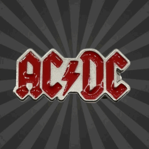 Метални брошки за дрехи с червеното лого и светкавицата на AC/DC